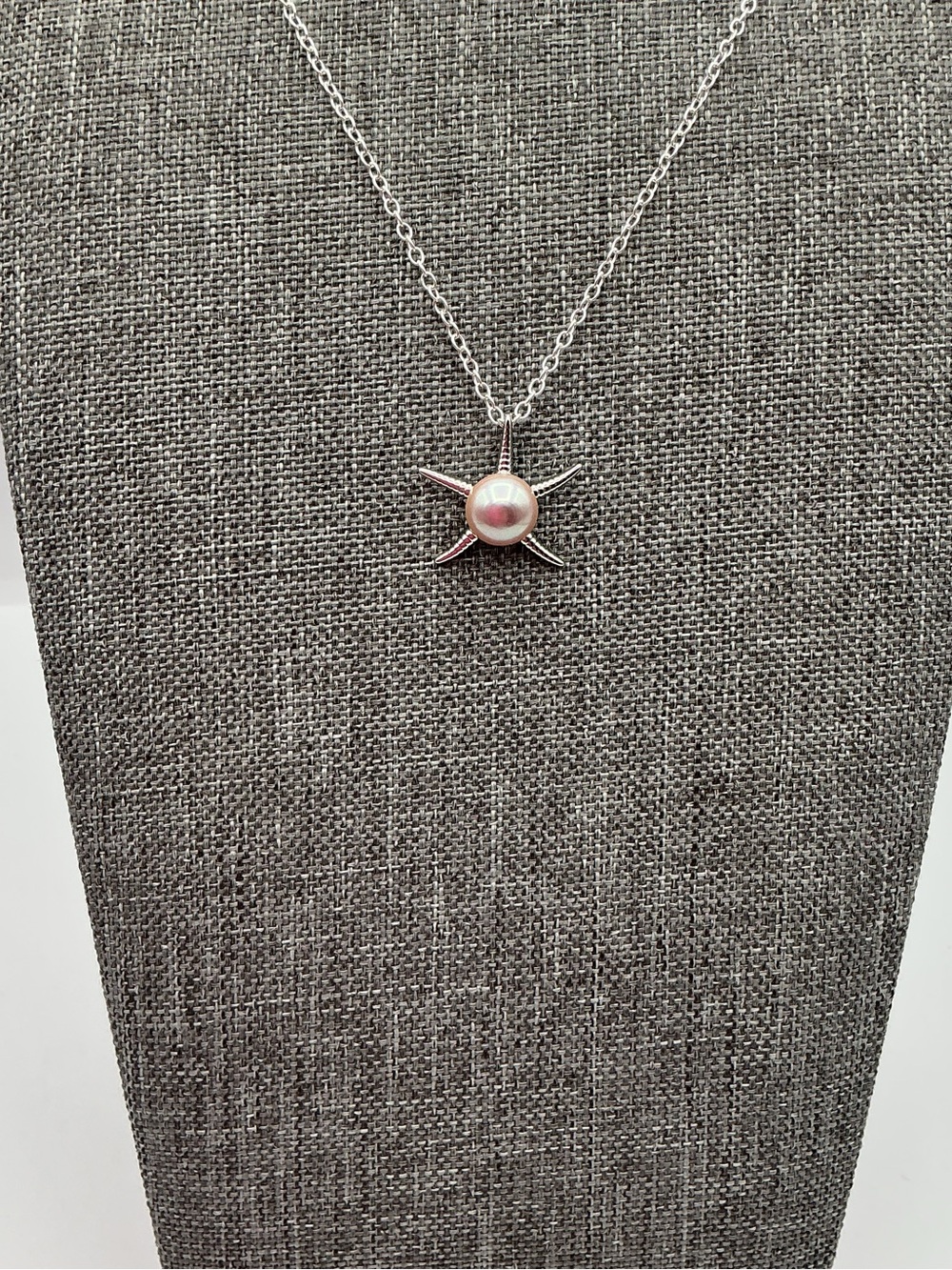 Sterling Silver Starburst Pearl Pendant Necklace -Lavender Cream
